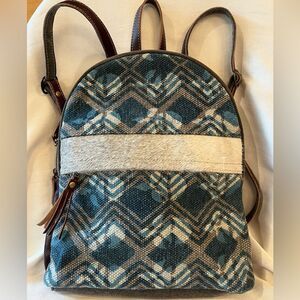 Myra Bag Blue Breeze backpack‎ purse. Canvas, Hairon pocket, leather stra…